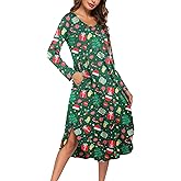 Ekouaer Womens Nightgown V Neck Nightshirts Long Sleeve Sleepwear with Pockets S-4XL