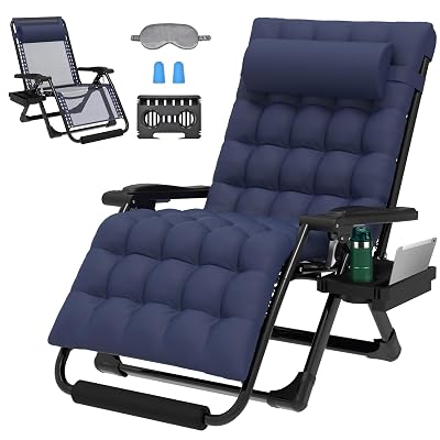 ZENPETIO Oversized Zero Gravity Chair, 33In XXL Zero Gravity Recliner Lounge Chair, Anti Gravity Chair for Indoor and Outdoor, Reclining Camping Chair for Lawn and Patio w/Cushion and Footrest, 500LBS