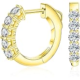 Moissanite Huggie Earrings for Women, 18K White Gold Plated 925 Sterling Silver Hypoallergenic Small Hoop Earrings