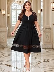 LapaPlus 2025 Women Plus Size Lace Summer Dress - V