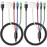 2Pack 4 in 1 iWatch & iPhone Charger for Travel, Multi Charging Cable for Apple Watch Charger Wireless USB C Micro Compatible
