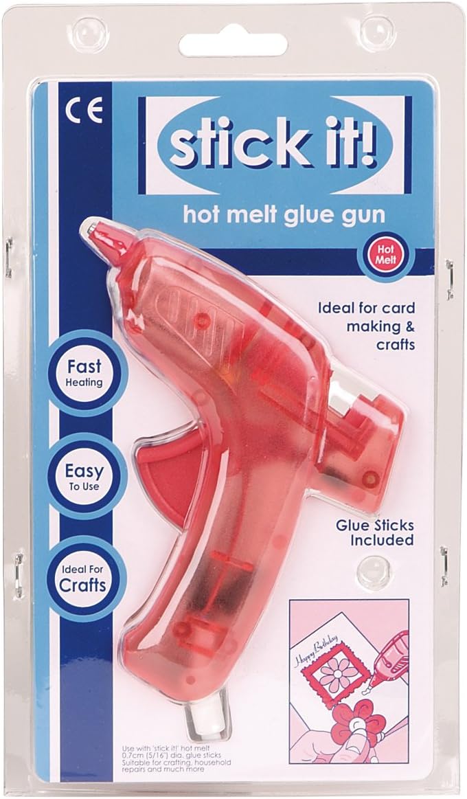 Stick It, Hot Melt Glue Gun, UK Plug, Red, Including 2 Clear Glue Sticks, Dries Transparent