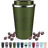 Insulated Coffee Tumblers with Flip Lid 12oz / 17oz, Stainless Steel Travel Coffee Mug Leak Proof, Vacuum Insulated Coffee Mug Reusable Cup, Keeps Cold and Hot for Coffee Tea