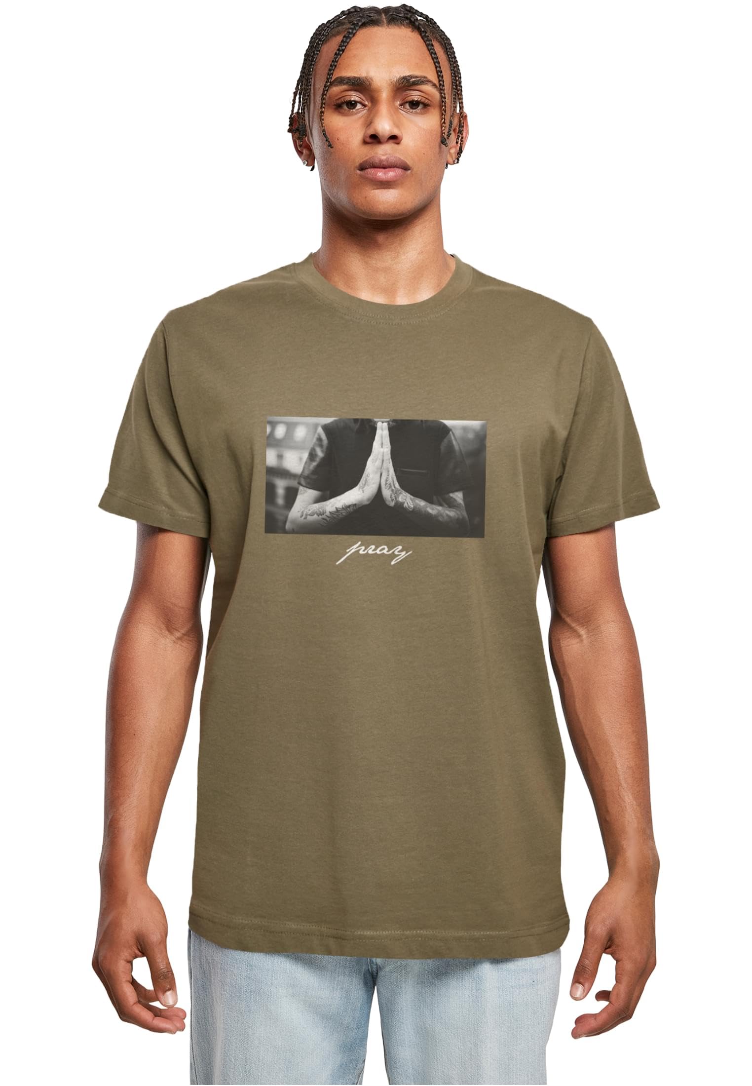 Mister Tee Herren T-Shirt Pray Tee, Grün (Olive), Gr. S — image 1