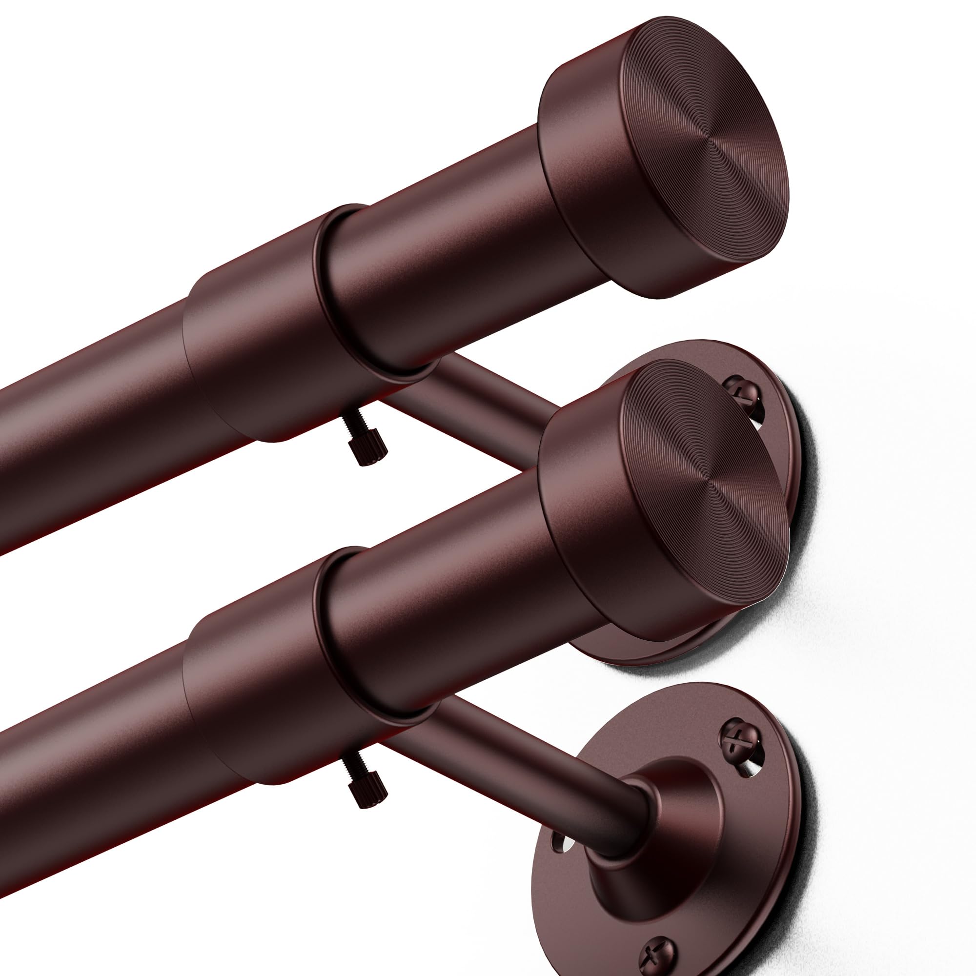 YaFex 2 Pack Heavy Duty Curtain Rods 32-90 Inch, 1 Inch Bronze Adjustable Curtain Rod for Windows, Long Window Treatment Rods Set with Aluminium Finials, Modern Design Image