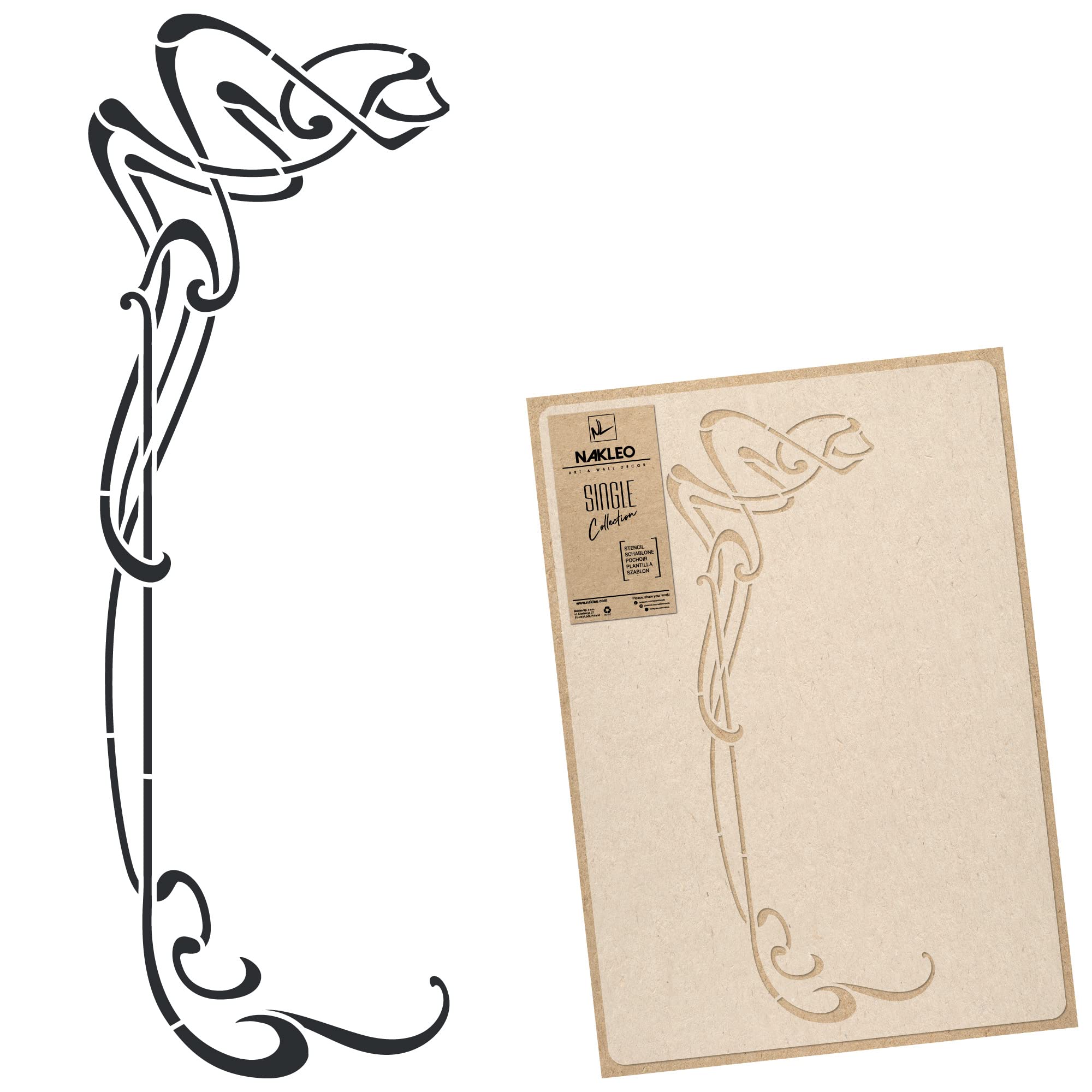 NAKLEO Large Wall Painting Stencil 43x64 cm, Art Nouveau Ornament Secession Pattern, Reusable Plastic Template, DIY Art and Craft Home Decor, Floor Wood Fabric Furniture