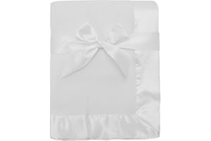 American Baby Company Fleece Blanket with Silk-Like Satin Trim, Soft, Warm & Cozy, White, 30" x 40" for Boys and Girls, Perfect for Baby Carrier, Stroller, Travel and Gifting