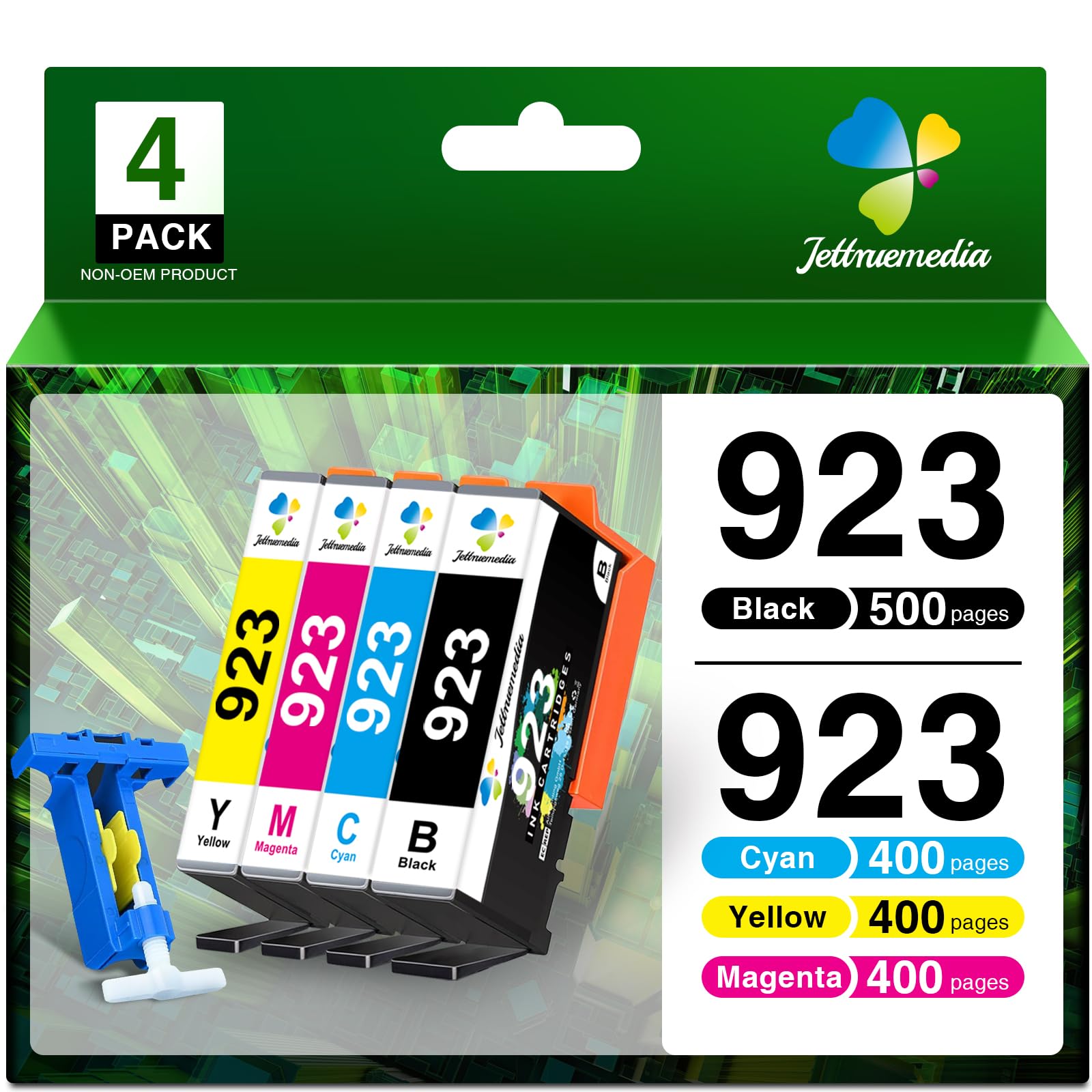 Photo 1 of 923 Ink Cartridges Without Chip Compatible for HP 923 Ink Cartridges Combo Pack Replacement for OfficeJet 8120 8123 8122e OfficeJet Pro 8130 8135e 8138e 8139e Printer (No Chip, BK/C/M/Y)