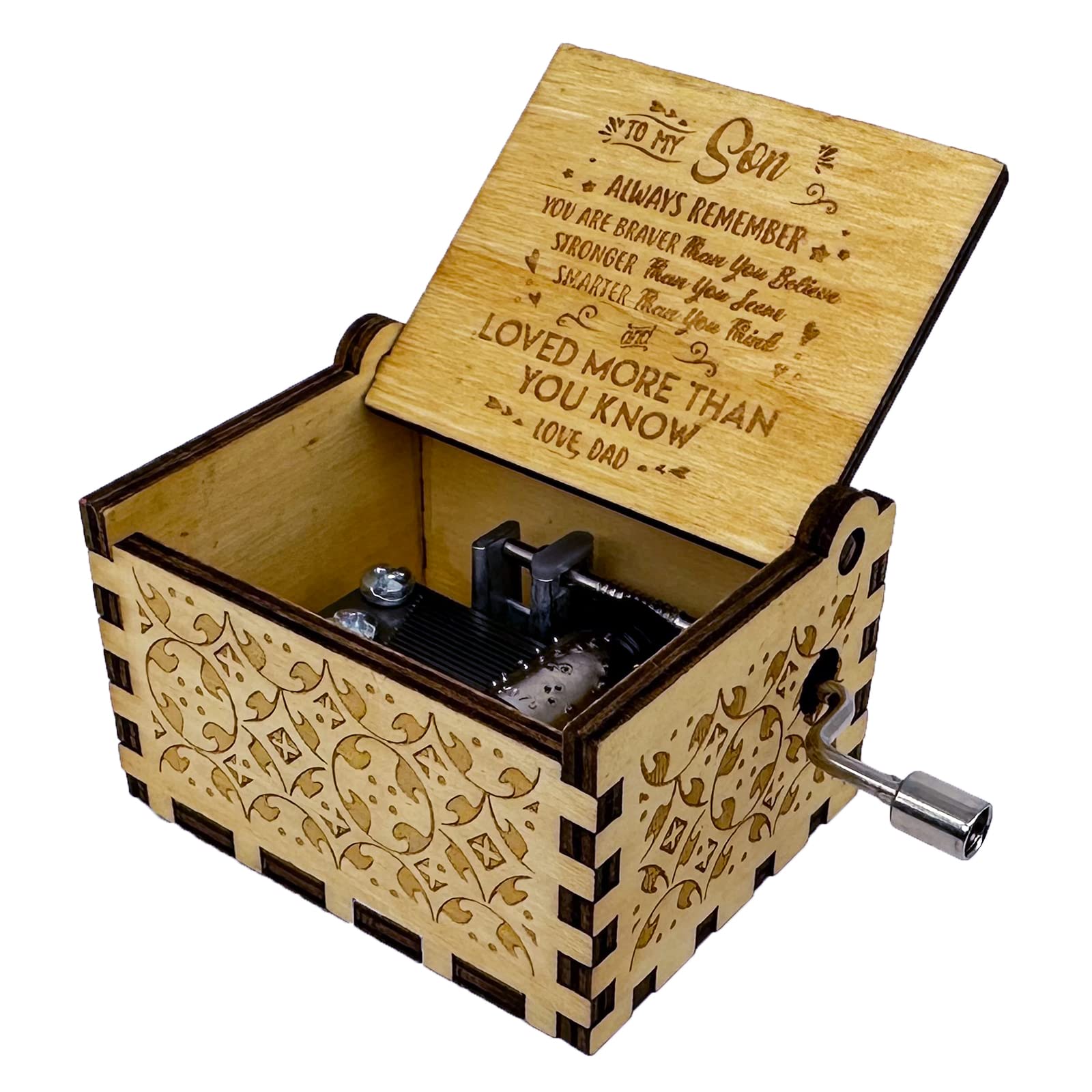 Youtang You are My Sunshine Music box 18 Note Hand Crank Engraved Wood Music Box Antique Vintage Gift for Christmas Birthday Graduation (From Dad to Son)…