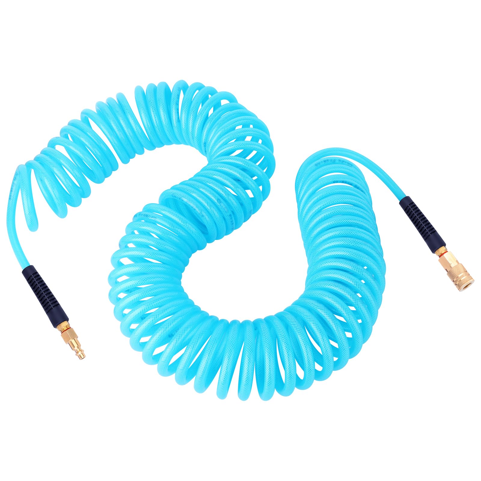 GASHER 1/4" x 50FT Reinforced Polyurethane Recoil Air Hose with Bend Restrictor, 1/4" Industrial Quick Coupler and Plug