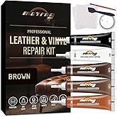 Brown Leather & Vinyl Repair Kit, Faux Leather Couch Repair Kit for Cat Scratch, Rips, Cracks on Couch, Sofa, Furniture, Car Seats, Shoes, Jacket, Purse, for Artificial, Bonded, Genuine Pleather