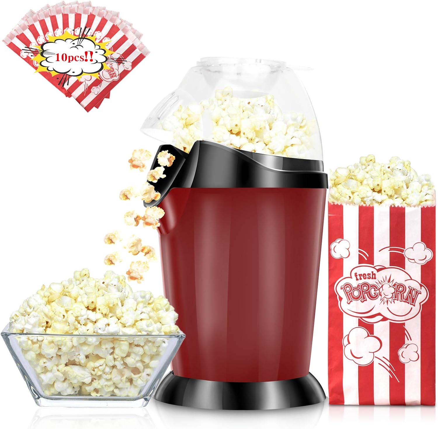 Popcorn Maker Hot Air Pop Corn Popper 1200W with Measuring