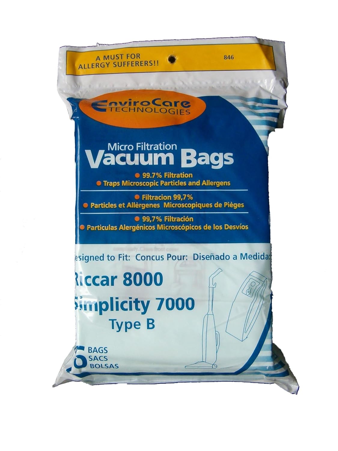 6 Type B Vacuum Bags Riccar 8000 Simplicity 7000 Vacuum ...