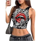 SOLY HUX Women's Graphic Tank Top Sleeveless Crew Neck Y2k Crop Tops Music Festival Concert Outfits