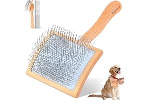 YOPETAYU Dog Slicker Brush for Shedding and Grooming Medium or Long Haired Cats, Extra Long & Soft Pin Slicker Brush for Removes Loose Hair, Tangles, Knots, Undercoat, Free Pet Comb, Large, Clear