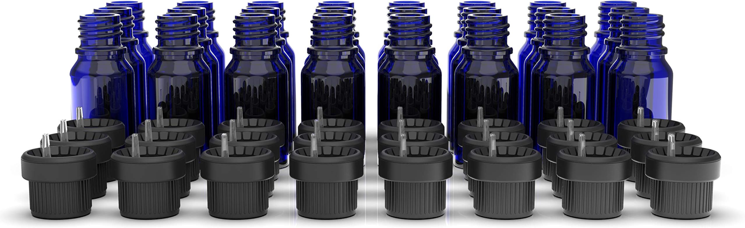 Two Scents Glass Bottles for Essential Oils - 10 mL Refillable Empty Bottle with Orifice Reducer Dropper and Cap – DIY Tool & Accessories for Aromatherapy – Carrier Oil Kit - 25 Pack Cobalt Blue
