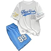Verdusa Boy's 2 Piece Outfits Jersey Shirts Letter Graphic Short Sleeve T Shirt and Shorts Set