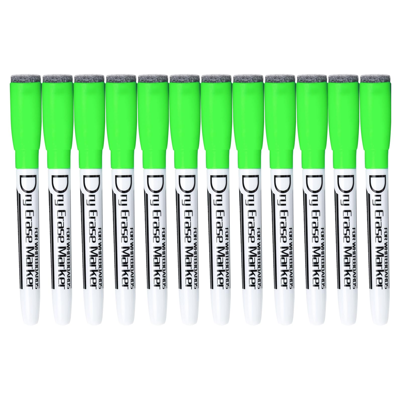 Volcanics Magnetic Green Dry Erase Markers with Eraser, Fine Tip, 12 Pack
