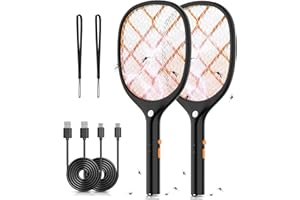 YISSVIC Fly Swatter Electric Bug Zapper Racket 4000 Volt Rechargeable Fly Zapper Indoor Outdoor Black and Orange 2 Pack