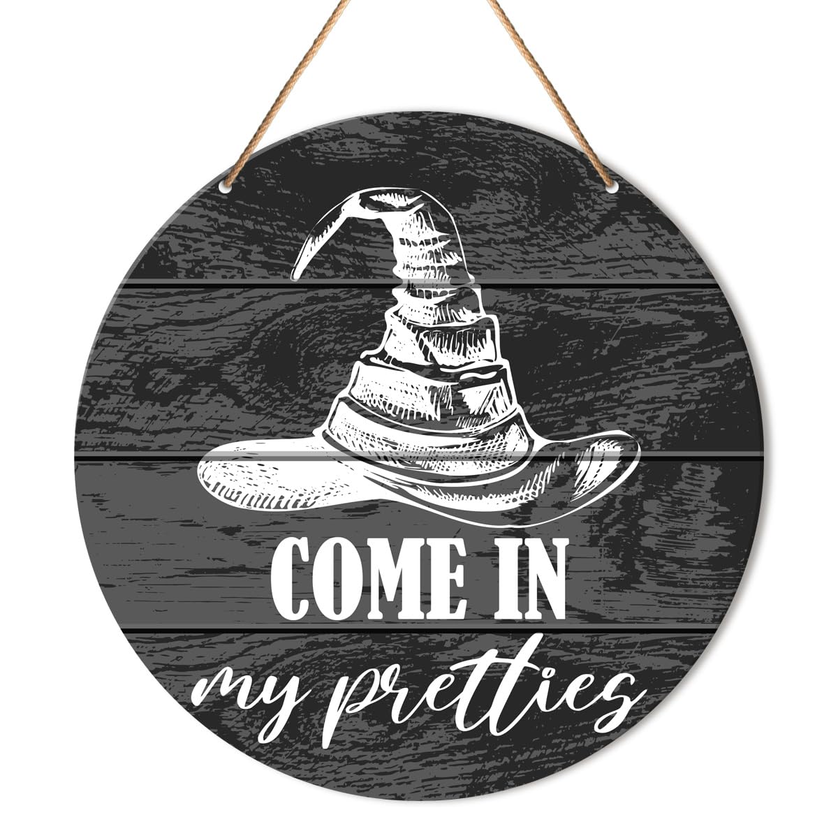 Photo 1 of Muktoujaumai Witch Welcome Sign Front Door Decor, Halloween Witch Round Hanging Sign Decor Autumn Wall Wooden Decorations Halloween Witchy Black Wood Sign for Porch, Gothic Home, Come in My Pretties