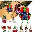 ALINK Christmas Tree Decoration: 9 Pcs Different Grinch Hanging Acrylic Green Christmas Tree Ornaments Set Indoor Outdoor Hom