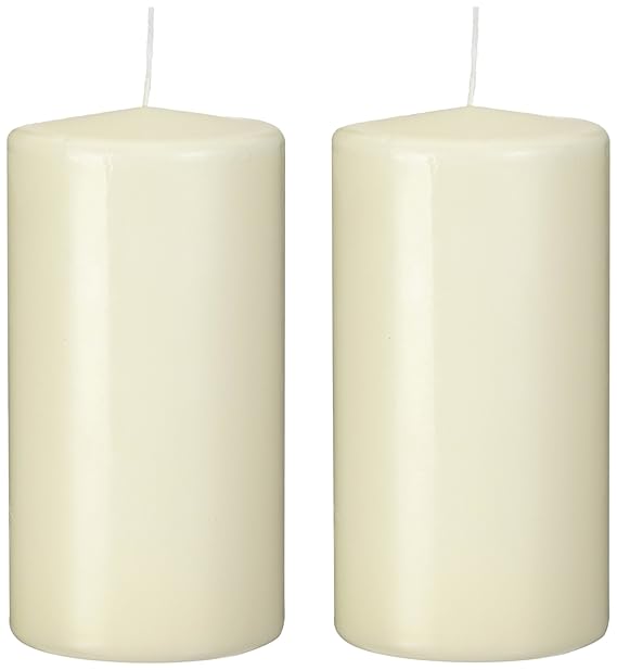 Papstar Stumpenkerzen / Säulenkerzen Elfenbein 'Ivory' (2 Stück) Ø, 8 cm, Höhe 15 cm, Brenndauer ca. 70 Stunden, rußfreies Ab