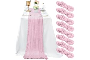 SATULGAU 8 Pack Pink Cheesecloth Table Runner 10Ft Gauze Cheese Cloth 35x120 Inch Boho Table Runner Romantic Table Runner Long Table Cover for Wedding Bridal Shower Fall Thanksgiving Christmas Decoration