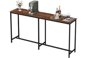 Homleke 71" L Bar Table,Narrow Long Kitchen Dining Table, Counter Bar Height Table, High Pub Desk,Metal Frame, Rustic Brown and Black