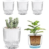 T4U 4 Inch Self Watering Plant Pot, 4 Pack Self Watering Pots, Self Watering Planter with Reservoir, Clear Self Watering Pots for Indoor Plants, African Violets, Flowers (4 Pack, 4", Clear)