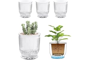 T4U 4 Inch Self Watering Plant Pot, 4 Pack Self Watering Pots, Self Watering Planter with Reservoir, Clear Self Watering Pots for Indoor Plants, African Violets, Flowers (4 Pack, 4", Clear)