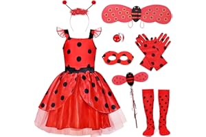 Latocos Ladybug Dress Costume for Girls with Polka Dots Dress Dress Up Pretend Play Birthday Halloween Gifts for Kids 3-10