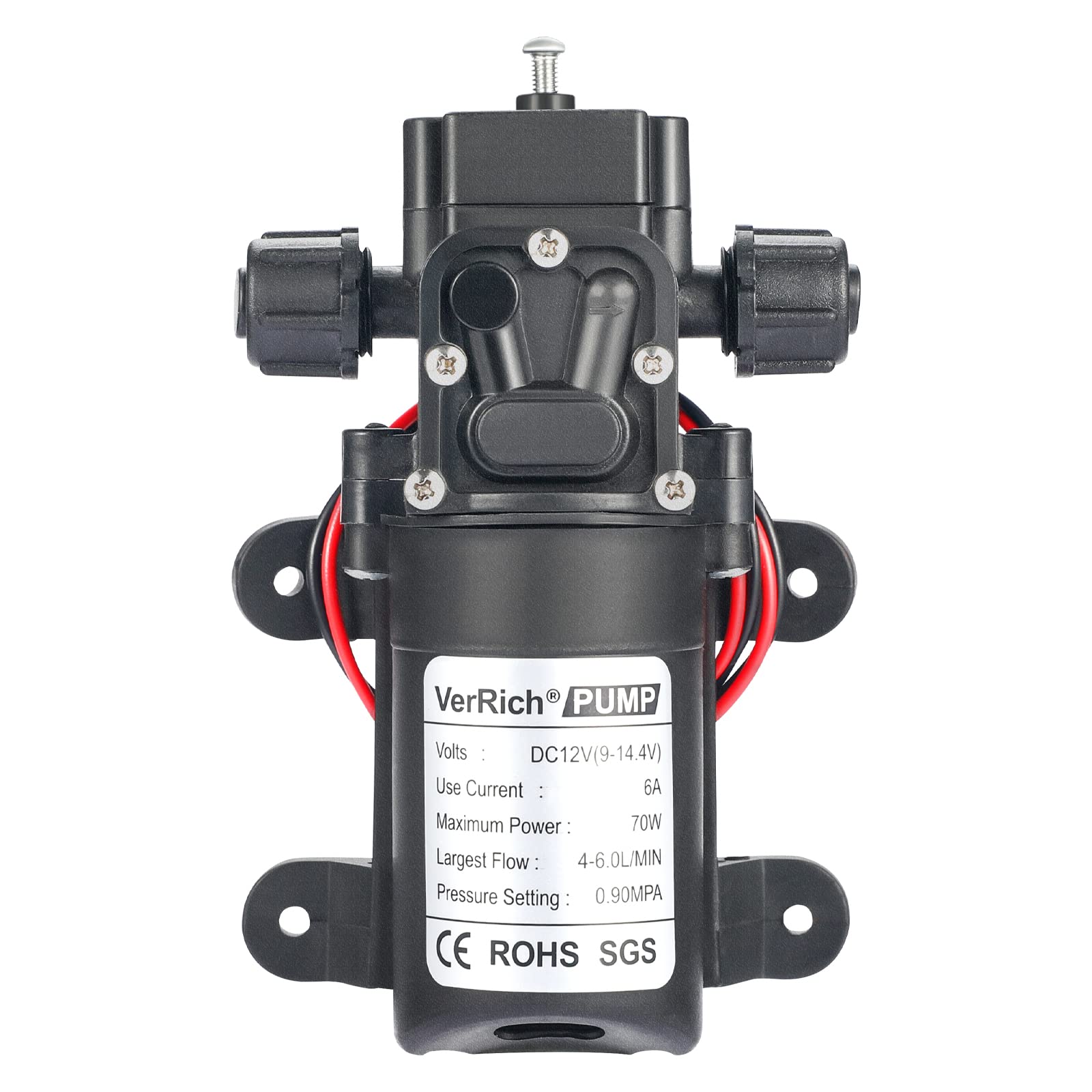 VerRich 12V Water Pumps Diaphragm Pump Without Pressure Switch 70W 4 L/Min 1GPM 0.9MPA 131 PSI(M18*1.5mm Connector)