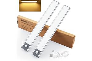 PAKLIGHTING 54 LED Motion Sensor Under Cabinet Lights,12in Closet Lights Wireless 2200mAh Battery USB Rechargeable Magnetic Under Counter Lights for Kitchen,Bedroom,Cupboard,Stairs,Night Light -Warm Light,2 Pack