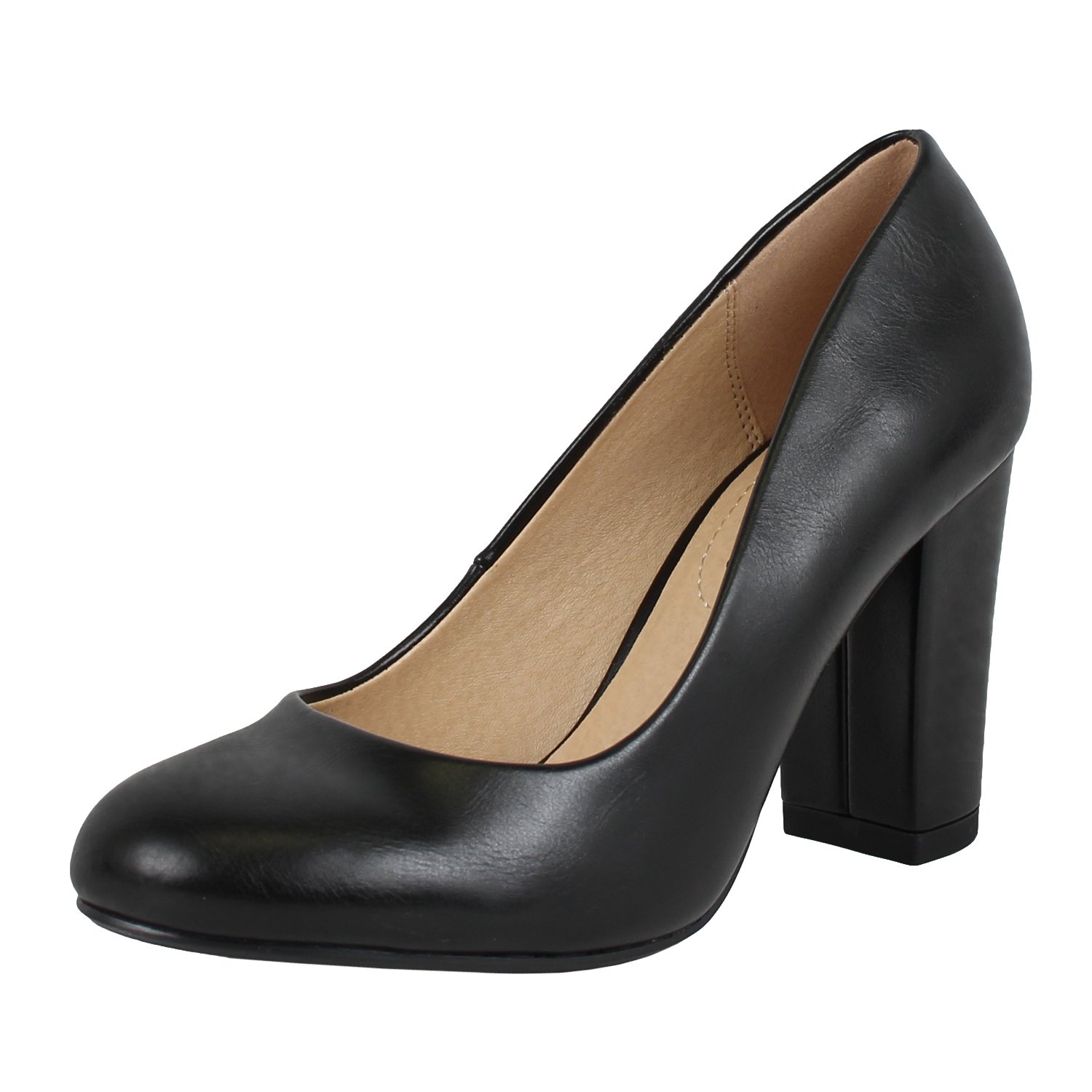 City Classified Comfort Women's Round Toe Chunky Block Mid Heel Pump