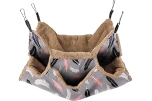 Petmolico Ferret HammockTriple-Layer Hammock Bed Hamster Cage Accessories, Guinea Pig Hammock, Chinchilla Hammock, Warm Hamster Nest, Hammocks for Rats(13.8 * 13.8Inches, Brown Feather)