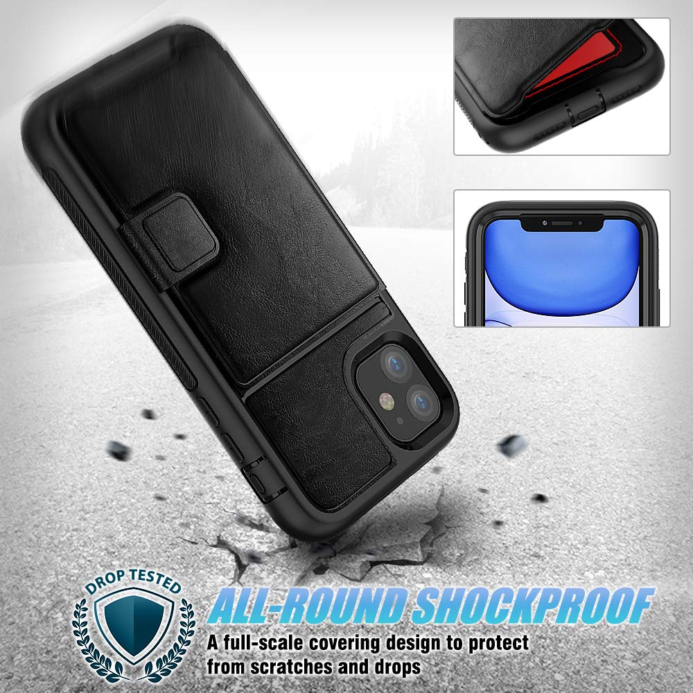 Timecity Apple iPhone 11 Case,Dual-Camera System 6.1-Inch iPhone Wallet Case.Full-Body Heavy Duty Protection Leather Cover with Card Holder & Kickstand Case for iPhone 11 2019 Release - Black