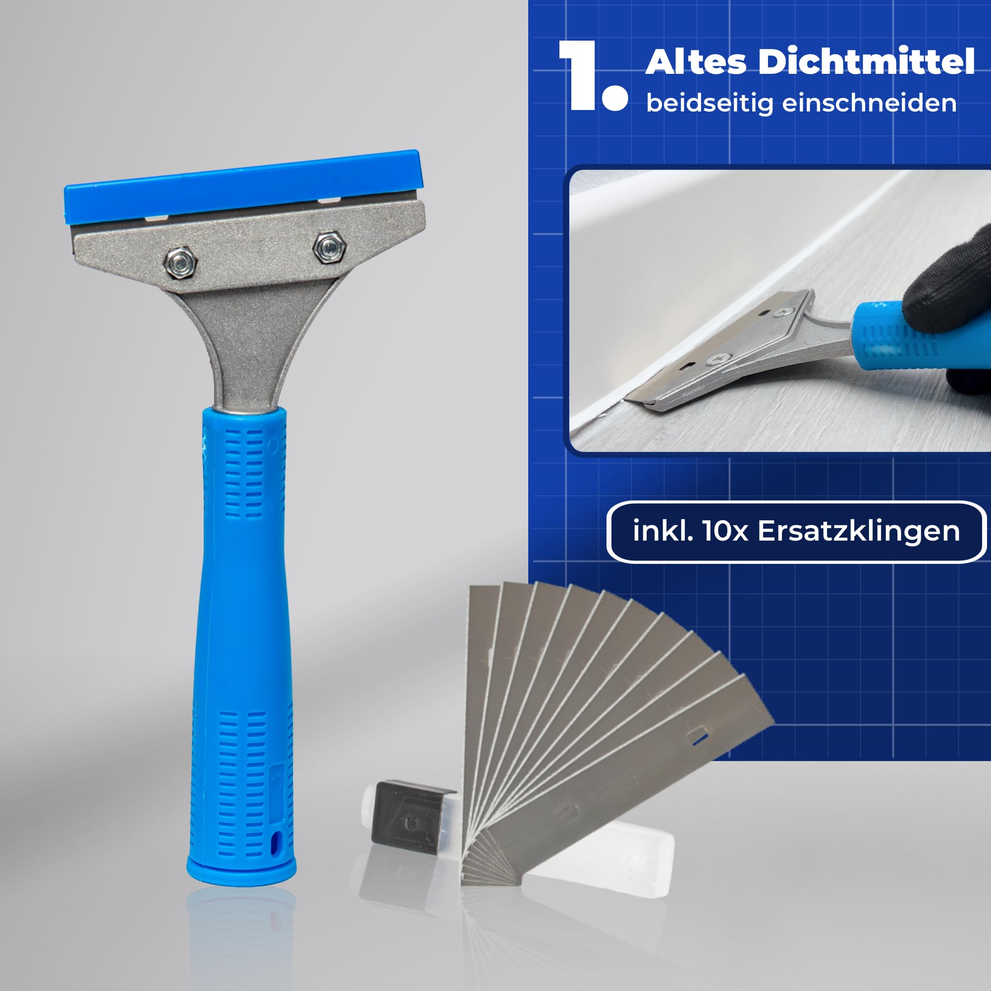 Lascano® Silikonentferner Set 27-teilig, Werkzeug zur Entfernung von Silikonfugen – Inkl. Spezialschaber, Fugenmesser, Fugenglätter, Ersatzklingen & Zubehör 3