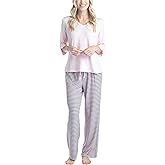 Hanes Women's Butter Knit 3/4 V-Neck Sleep Top and Pajama Pant Lounge & Sleep Set