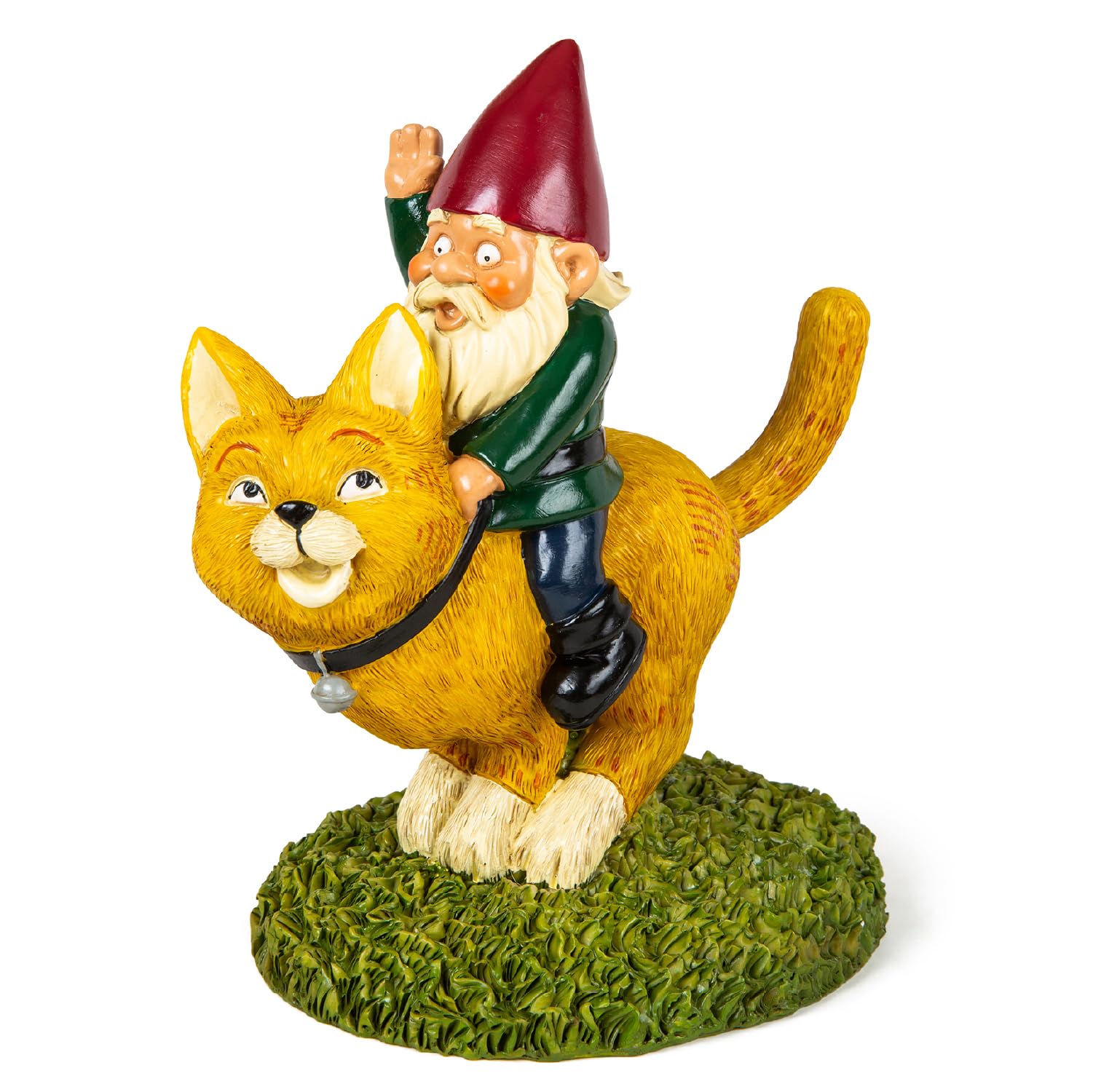 BigMouth Gnome Riding a Cat Garden Ornament Statue