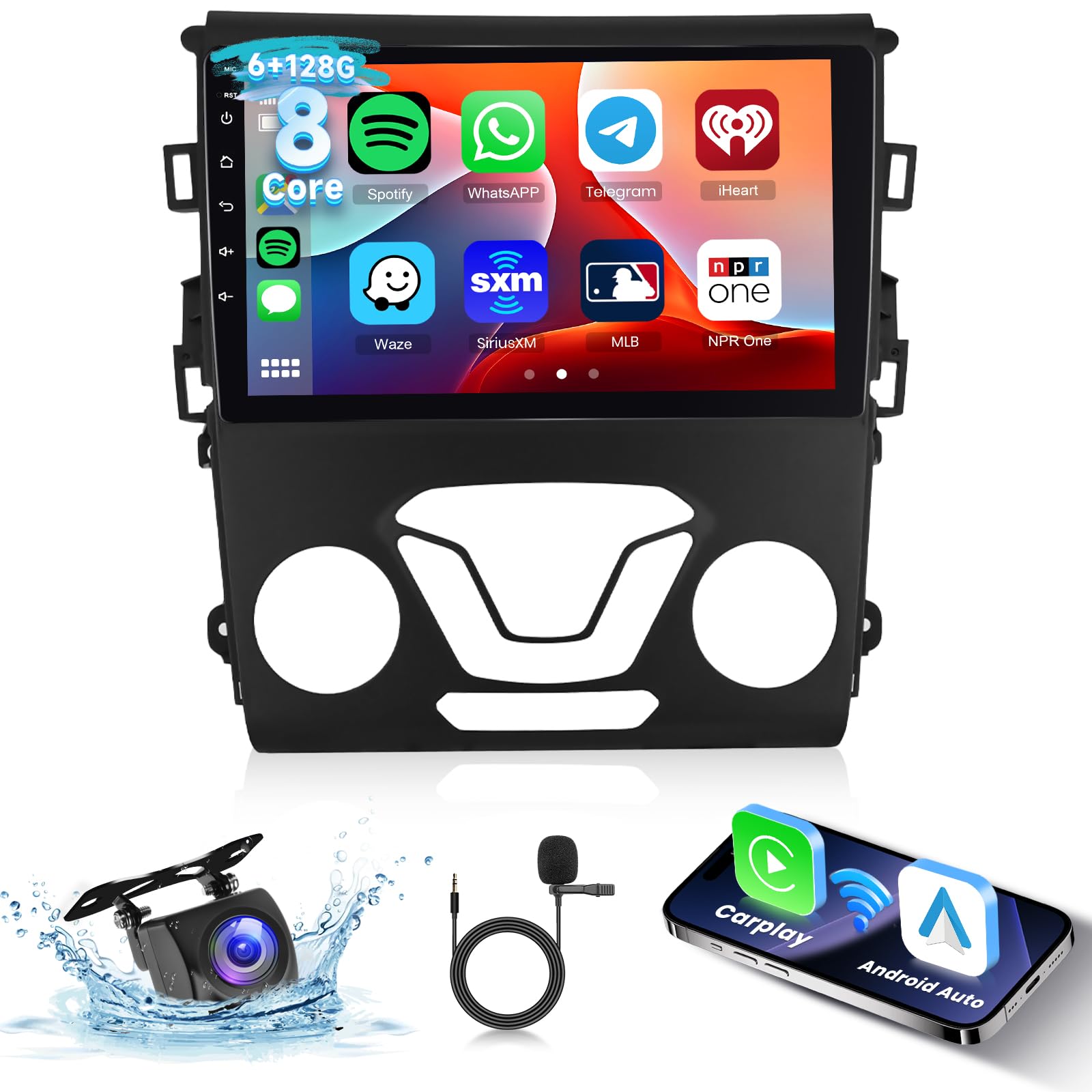 Photo 1 of [6G+128G] 8-Core Car Stereo for Ford Fusion Mondeo 2013-2019 Android Car Stereo with Bluetooth GPS,Hodozzy 9 Inch Touch Screen with Wireless Carplay Android Auto,WiFi USB,DSP,FM RDS Radio,Camera