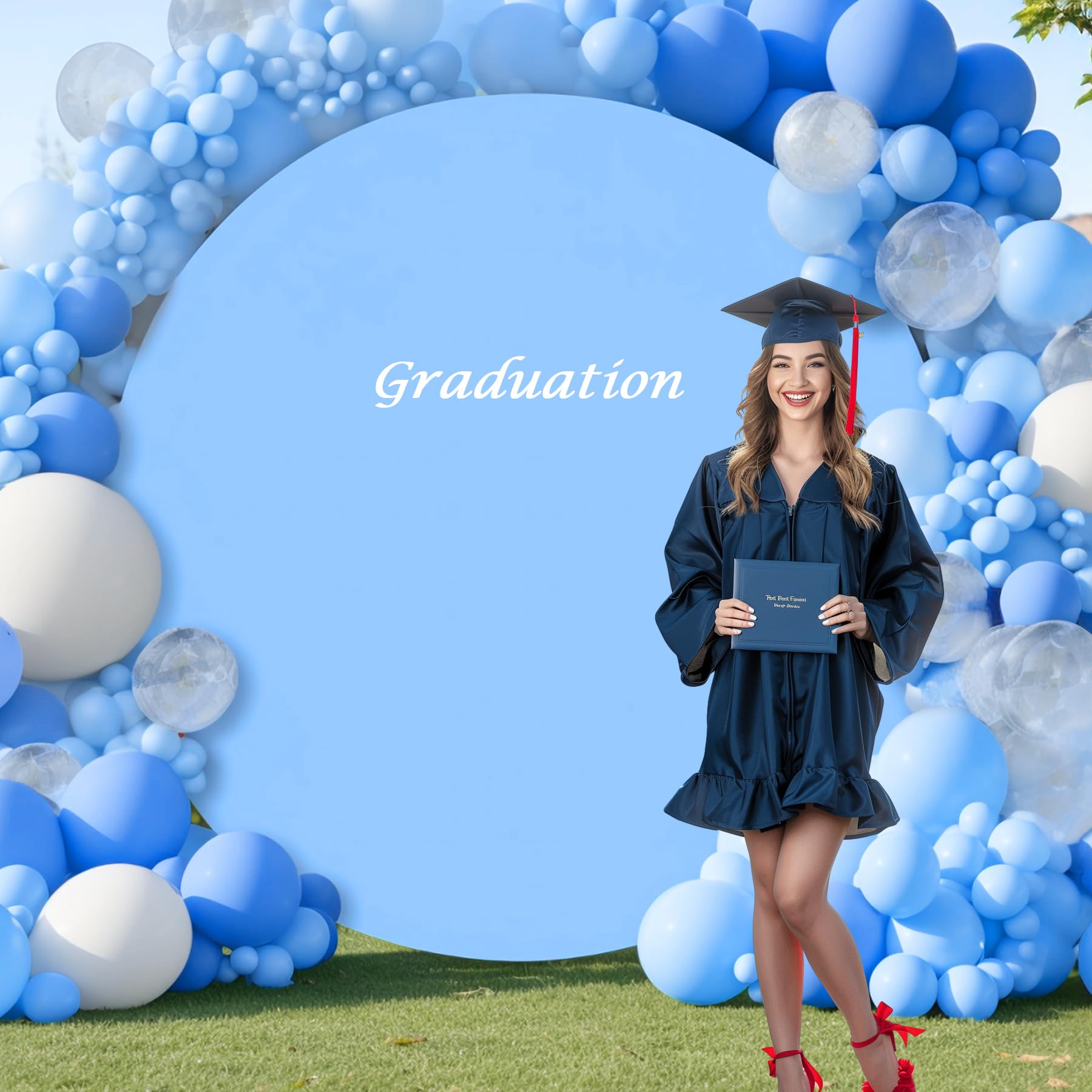 Gallety 7.2 FT Baby Blue Round Backdrop Cover for 5 to 7.2ft Round Backdrop Stand - Adjustable Circle Arch Background Cover for Wedding Arch Birthday Themed Parties Photography Decoration