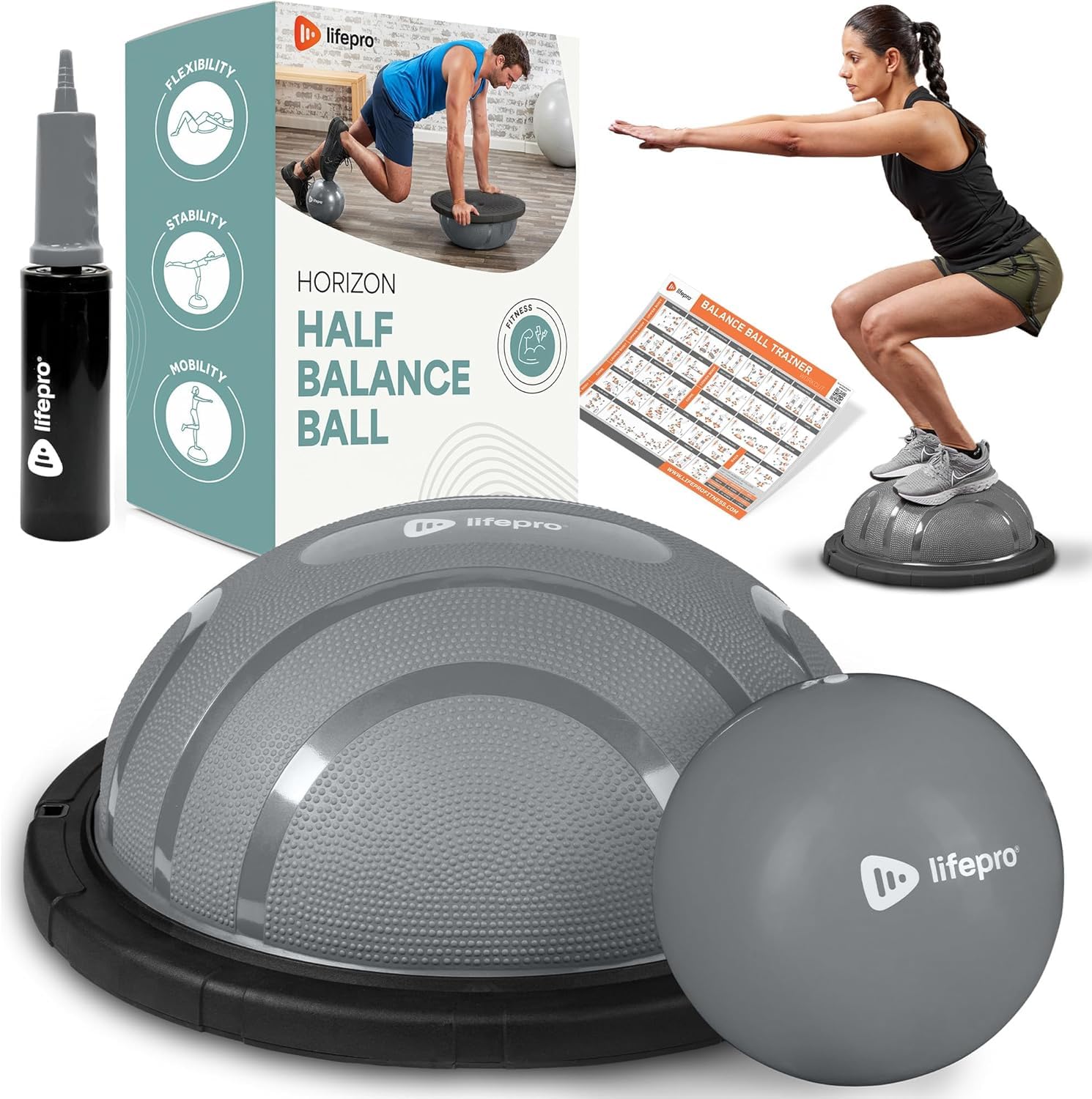 Lifepro Half Balance Ball Trainer - Stability Ball for Exercise, Full-Body Workouts, Home Gym, and Physical Therapy - Non-Slip Equipment for Balance Training Image