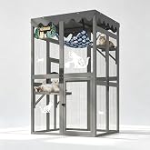 COZIWOW Outdoor Wooden Catio, Weatherproof Cat Enclosure with Window Access | Cat enclosure with 2 jumping platforms and hammock, supports 44lbs. Suitable for backyard, patio and garden outdoor use