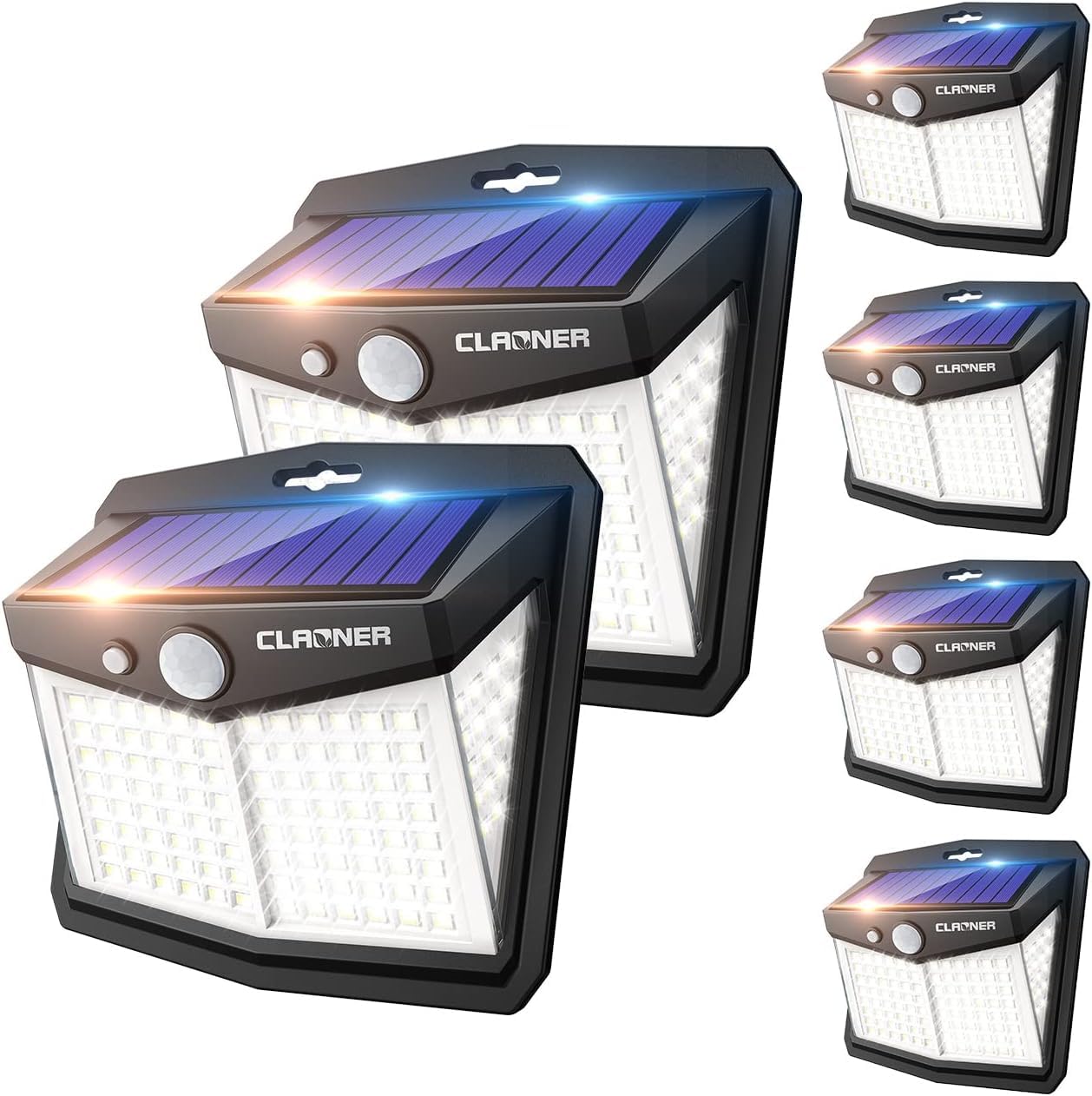 Claoner Solar Lights Outdoor, Upgraded Motion Sensor Security Lights with 3 Modes IP65 Waterproof Durable Solar Powered Wall Lights 270° Lighting Angle for Yard Door Fence (6 Pack)