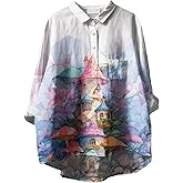 BIVENANT Women Funny Graphic Long Sleeve Floral Blouses Plus Size Button Shirts Casual Cute Vneck Fall Tunic Tops Trendy