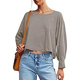 Fisoew Womens Long Sleeve Crop Tops Loose Fit Crew Neck Cropped T Shirts 2025 Casual Workout Tee Shirt Tops