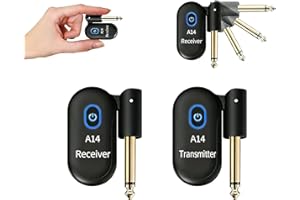 INGPARTNER A14 Wireless Guitar System 2.4GHz 2 Modes, Thumb-Size, 90° Rotatable, 100ft Range, Wireless Guitar Transmitter Receiver Plug & Play for Guitar, Bass, Violin, Keyboard - Black (1TX + 1RX)