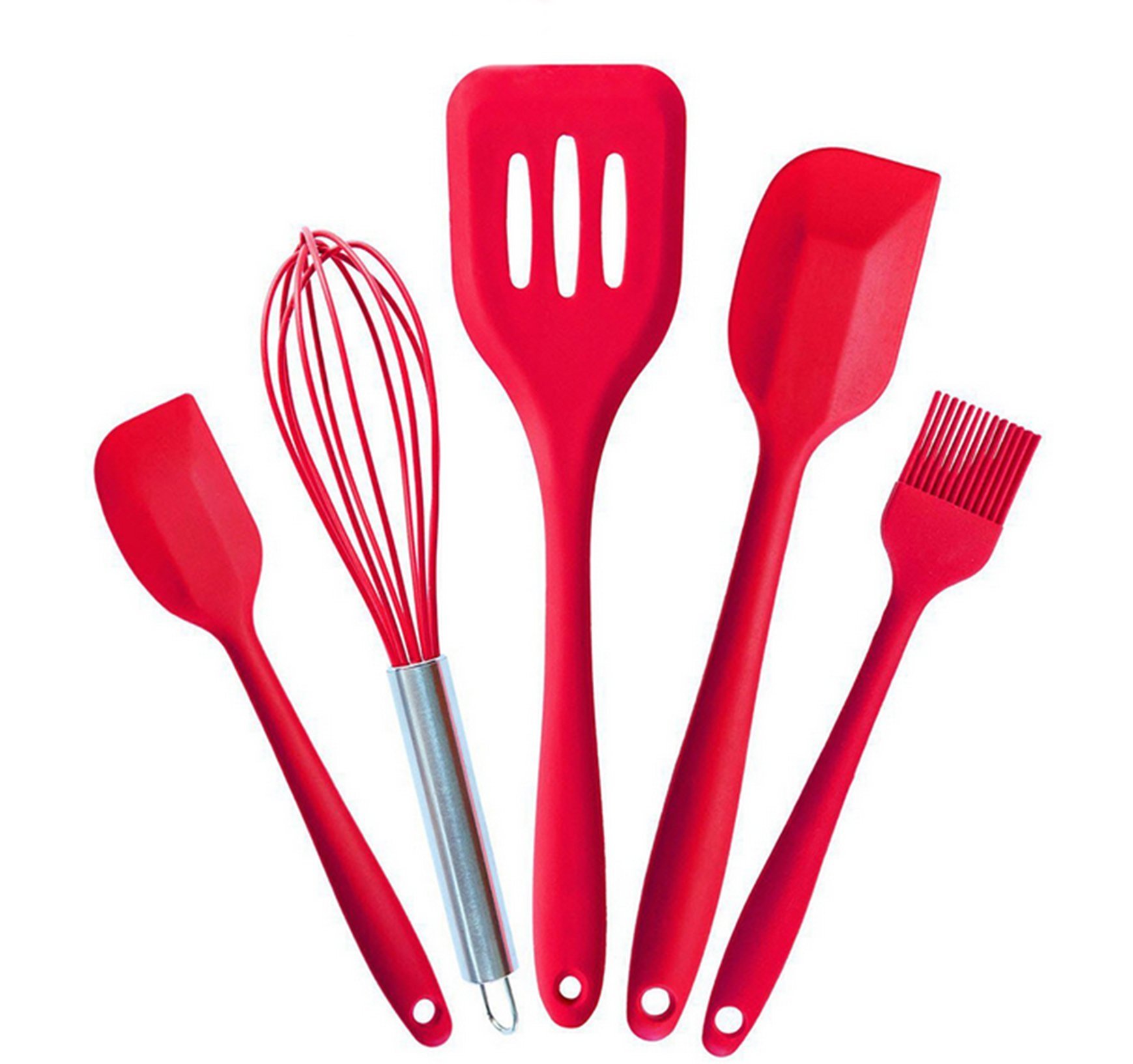 Cooking Utensils - Silicone Kitchen Set in Hygienic Solid Coating - Heat Resistant Baking Tools (5 Piece)