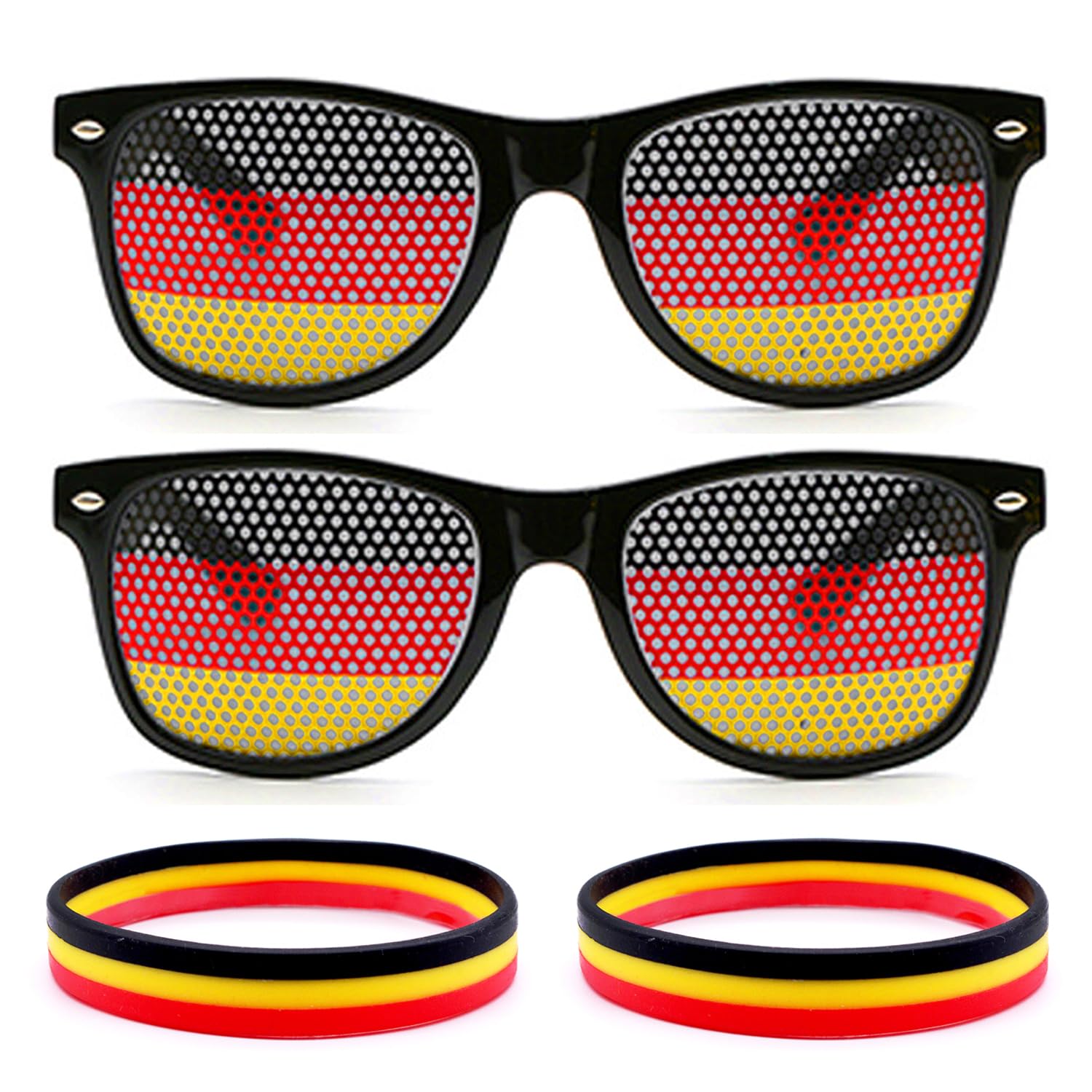 XMNIVATE 2Pcs German Glasses, 2Pcs Bracelets, Flag Sunglasses, Fan Accessories, Football Party Decorations, Photo Props, European Cup Party Supplies