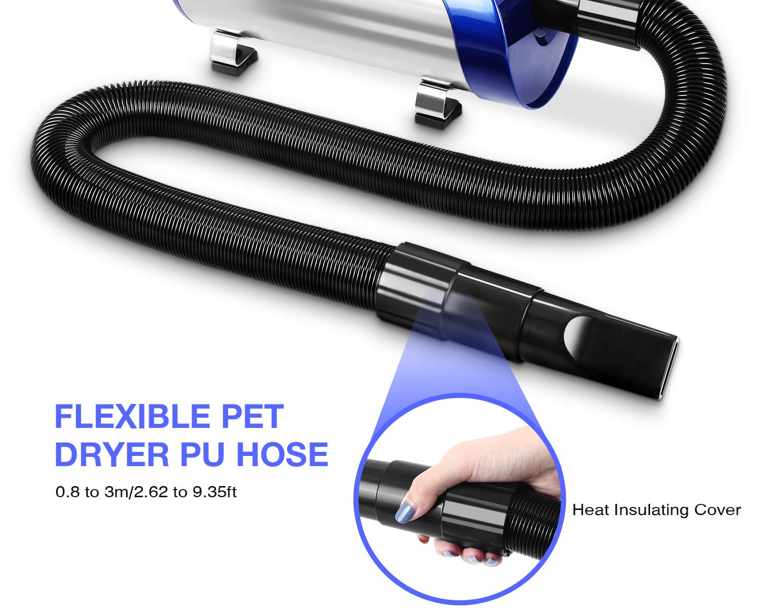 Pecute Professionale Essiccatore per Toelettatura per Cani Gatti, Asciugacapelli per Cani, velocità di Vento Regolabile, Soffiatore con 3 Ugelli, 2800 W, 60 Db Ultra Silenzioso